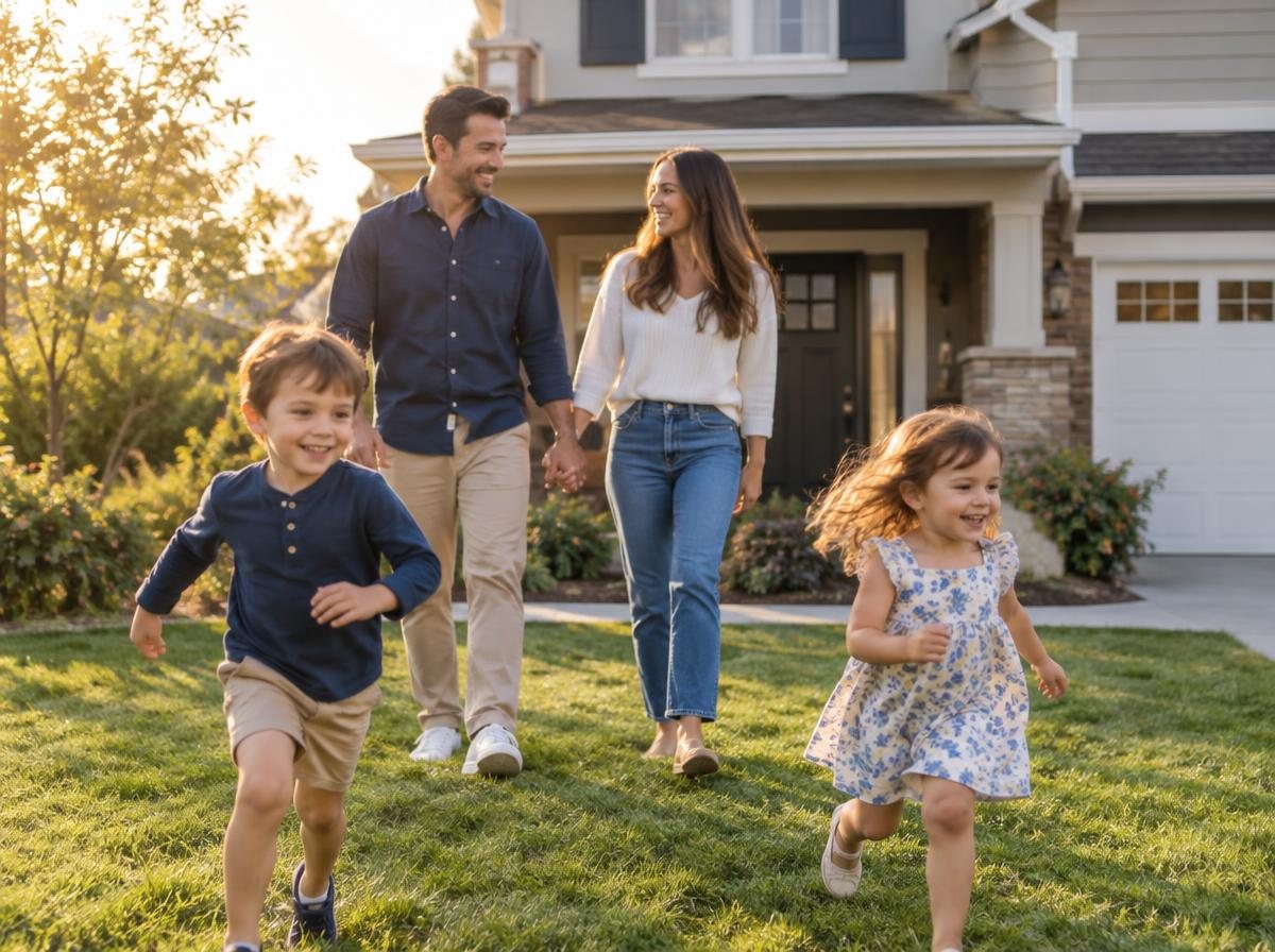Spectrum Funding Group – Family at their new home Young family with two children in front of their new Southern California home